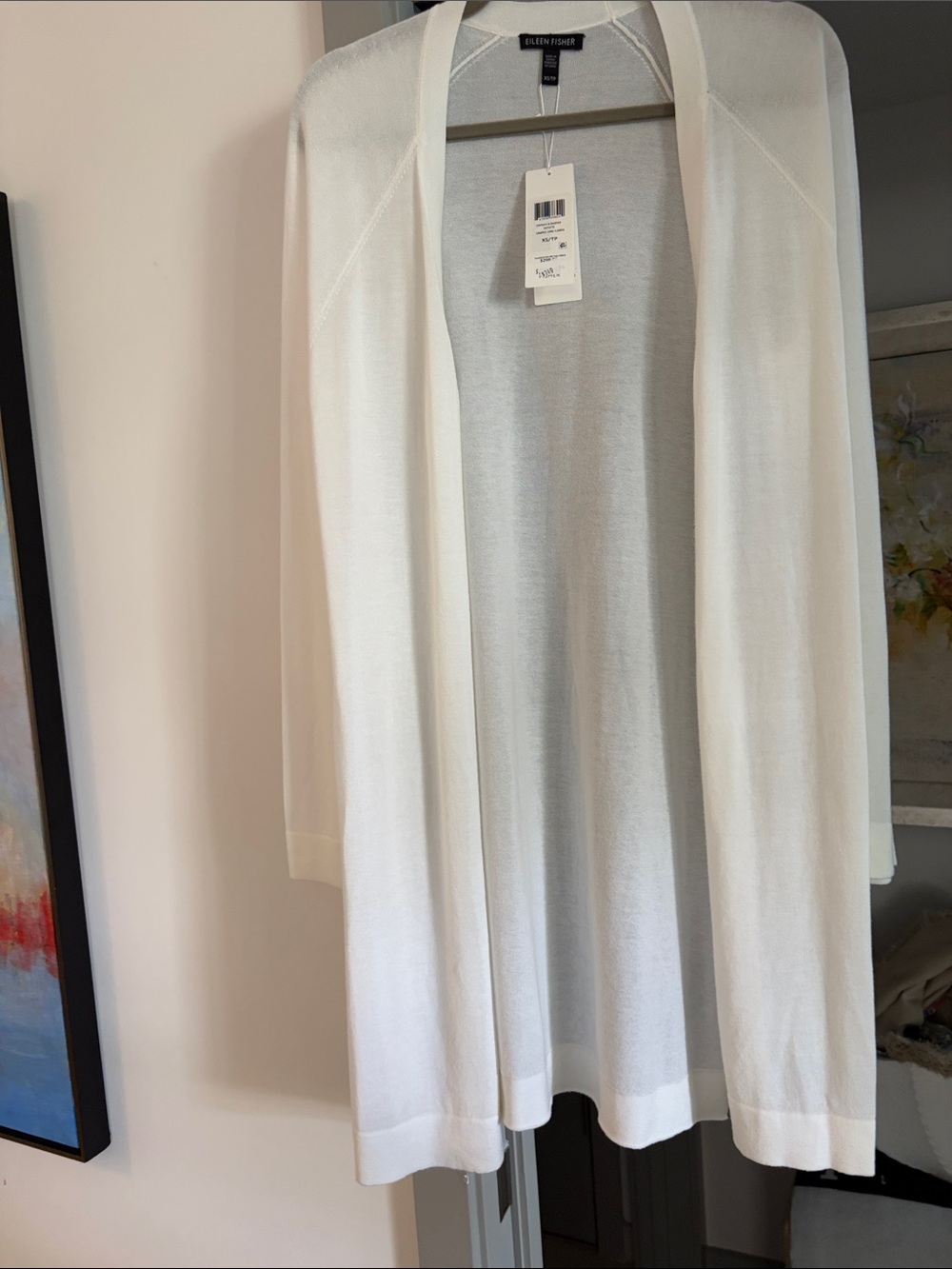 Eileen Fisher Cream Open-Front Long Cardigan